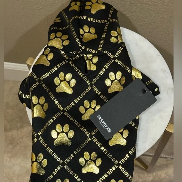 True Religion Metallic Paw Logo Dog Hoodie - Picture 3 of 8